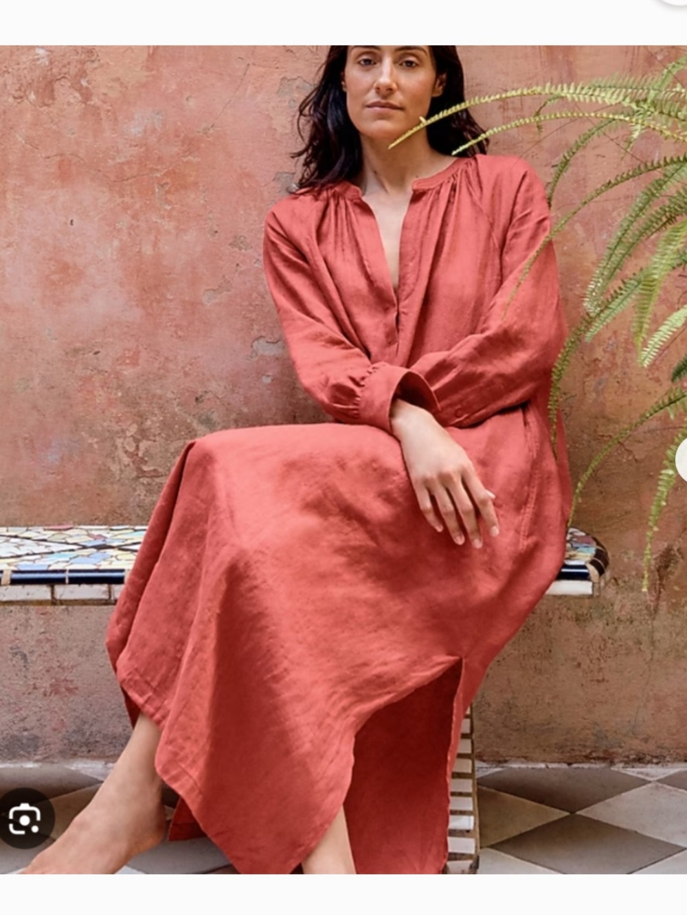 J Crew Cabana dress Women's Rust Long Sleeve 100% Linen Dress